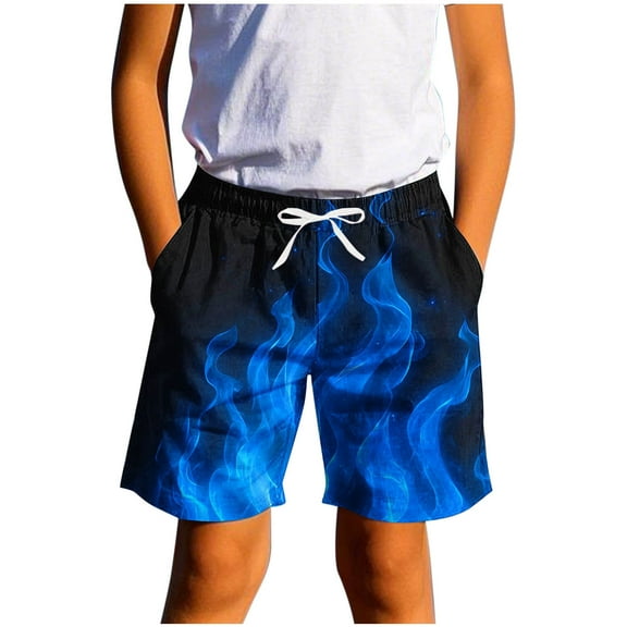 HAOTAGS Swim Trunks for Teen Boys（7-14） Casual Graphci Print Elastic Waist Quick Dry Beach Shorts Blue Size 9Years