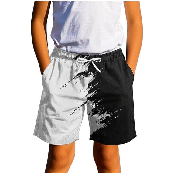 HAOTAGS Swim Trunks for Teen Boys（7-14） Casual Graphci Print Elastic Waist Quick Dry Beach Shorts White Size 7Years