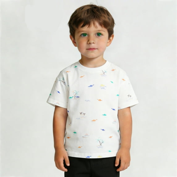 HAOTAGS T - Shirts for Boys Spring - Summer Round Neck Short - Sleeve Pullover Tees White Size 4T