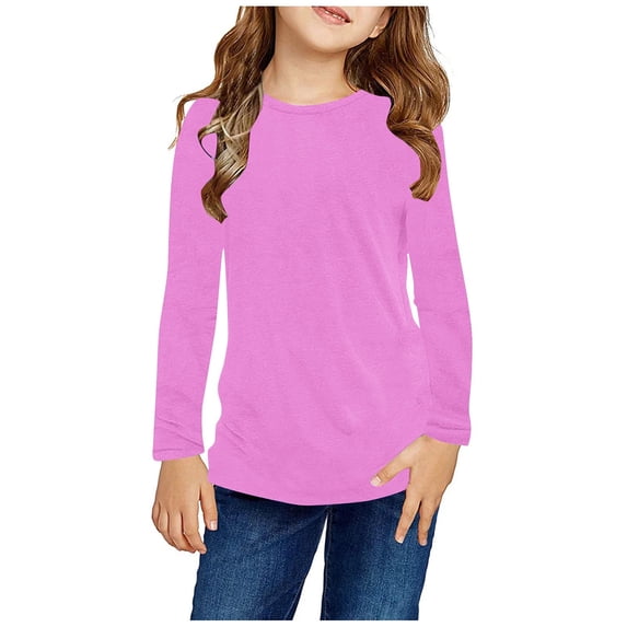 HAOTAGS T-shirts for Toddler Girls, Long Sleeve Crew Neck Solid Casual Fall Pullover Top Pink 13 T