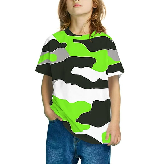 HAOTAGS T-shirts fot Toddler Boys Girls Camouflage Pattern Short Sleeve Round Neck Summer Tops Multicolor Size 7-8 Years