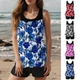 thumbnail image 1 of HAOTAGS Tankini Swimsuit for Women, Hawaiian Print 2 Piece Tummy Control Swimwear Set for Summer Beach Hot Pink Size S, 1 of 9