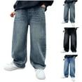 thumbnail image 1 of HAOTAGS Teen Boy's Jeans(5-15), Casual Stright Leg Denim Pants Stretch Waist School Pants Light Blue 11 Years, 1 of 6