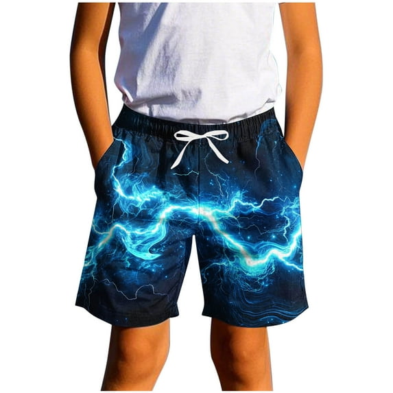 HAOTAGS Teen Boys Beach Shorts（7-14） Casual Elastic Waist Graphci Print Quick Dry Swim Trunks Navy Size 7Years