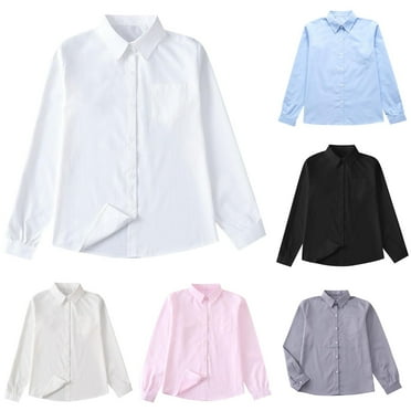 HAOTAGS Teen Boys Button Down Shirts for School (10-16Years) Solid Color Long Sleeve Lapel Shirts for Boys White Size 12 Years