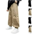 thumbnail image 1 of HAOTAGS Teen Boys Cargo Pants(5-15Y), Elastic-Waist Trousers with Pockets Casual Comfy Long Pants Khaki 7-8 Years, 1 of 7