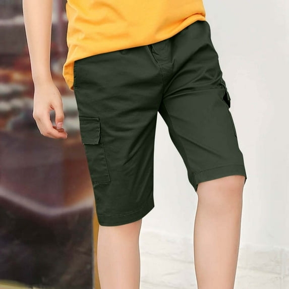 HAOTAGS Teen Boys Cargo Shorts(4-14) Summer Lightweight Cotton Shorts with 4 Pockets Army Green Size 7 Years