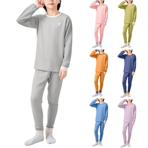 HAOTAGS Teen Boys Girls 2pc Pajama Sets, Fleece Lined Sweatshirts with Pants Set Casual Loungwear Sleepwear Purple 13-14Years