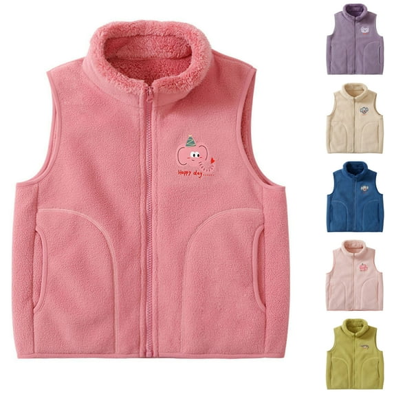 HAOTAGS Teen Boys Girls Fleece Vest(3-17), Zip Up Stand Collar Sleeveless Jacket with Pockets Watermelon Red 6-7Years