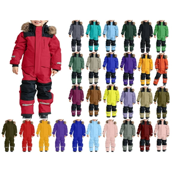 HAOTAGS Teen Boys Girls One Piece Snowsuits(1-15), Overalls Ski Suits Jackets Coats Jumpsuits Winter Outdoor Waterproof Snowboarding Red 14-15Years
