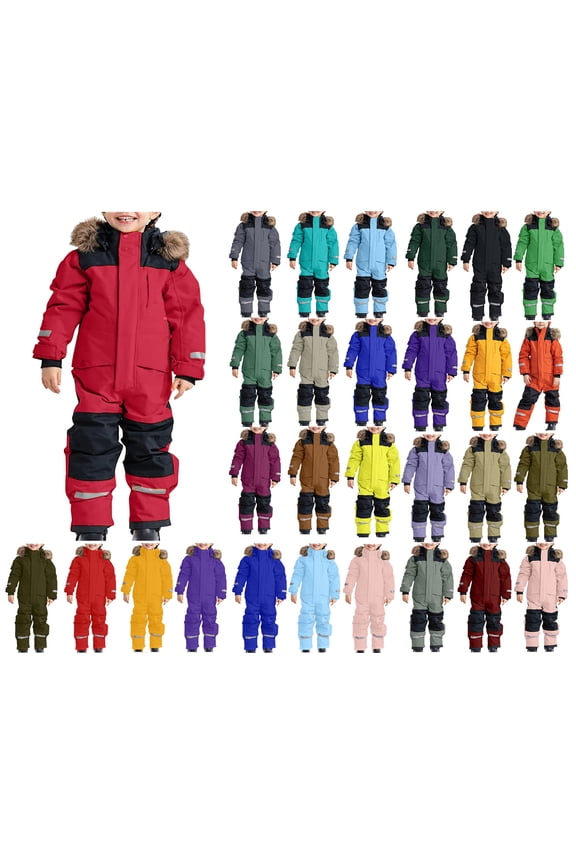 Teen Boys Girls One Piece Snowsuits(1-15), Overalls Ski Suits Jackets Coats Jumpsuits Winter Outdoor Waterproof Snowboarding Red 6-7Years