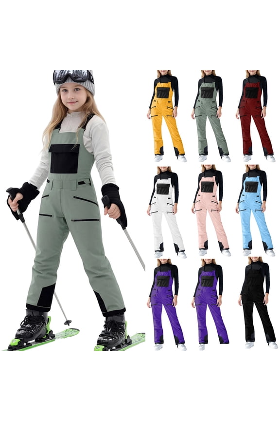 Teen Boys & Girls Ski Overalls(5-15), Waterproof, Windproof Bib Snow Pants with Adjustable Straps Pink 12 Years