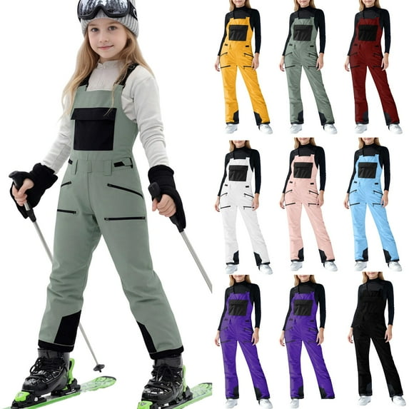 HAOTAGS Teen Boys & Girls Ski Overalls(5-15), Waterproof, Windproof Bib Snow Pants with Adjustable Straps Yellow 4 Years