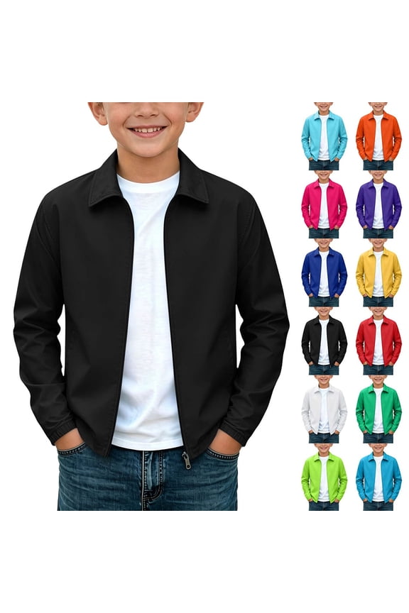 Teen Boys Lightweight Long Sleeve Soft Shell Jacket (7-17) Windproof Water Resistant Outdoor Windbreaker Black Size 13