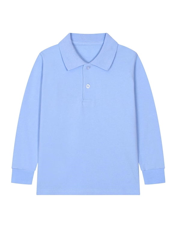 Teen Boys Long Sleeve Polo Shirts(2-15) Casual School Uniform Spring Fall Outfits Blue Size 3 Years