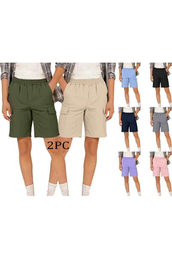 Teen Boys School Uniform Shorts 2PC (5-15), Casual Summer Cargo Shorts with Multi-pockets Gray 9-10 Years