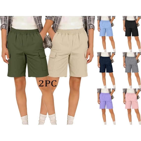 HAOTAGS Teen Boys School Uniform Shorts 2PC (5-15), Casual Summer Cargo Shorts with Multi-pockets Pink 5-6 Years