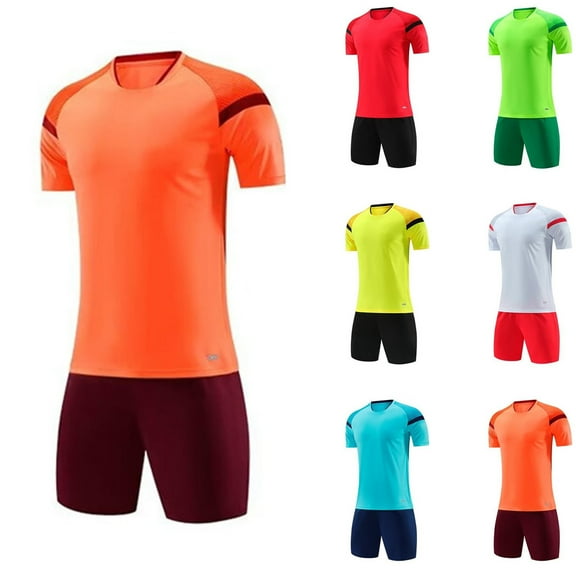 HAOTAGS Teen Boys Soccer Jerseys(4-16), Kids 2pc Outfits Youth Basketball Training Uniform Sport Short Set Orange