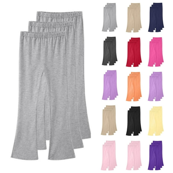 HAOTAGS Teen Girls 3PC Leggings (3-15), High Waist Flared Pants Casual Yoga Pants Daily School Pants Gray 6-7Years