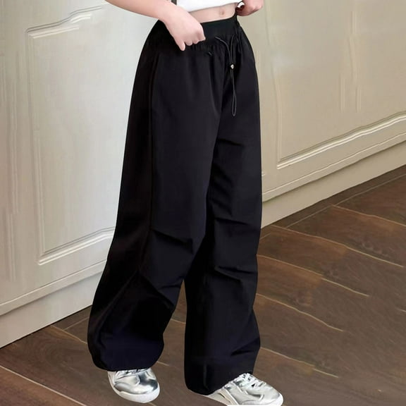 HAOTAGS Teen Girls Baggy Pants, Casual Loose Fit Wide Leg Pnats Black 6-7Years