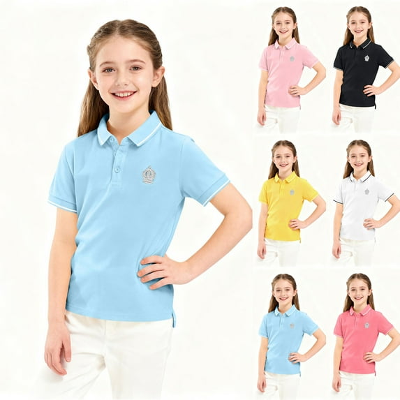 HAOTAGS Teen Girls Boys Casual School Polo Shirt(3-16), Short-Sleeve Lapel Top Unisex Casual Tee Black 13-14 Years