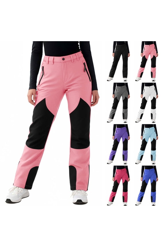Teen Girls Boys Color-Block Fleece Ski Pants(6-16), Snow Trousers with Zip Pockets Pink 6 Years
