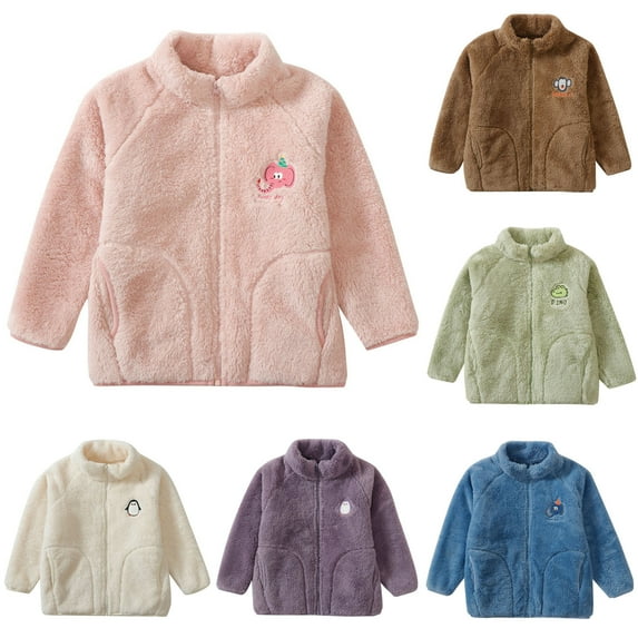 HAOTAGS Teen Girls Boys Fleece Jacket(3-15), Stand Collar Zip Up Jacket Graphic Print Winter Outerwear Coffee 12-13Years