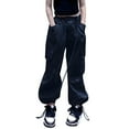 thumbnail image 1 of HAOTAGS Teen Girls Cargo Pants with Multi Pockets, Casual Sport Joggers Black 5-6Years, 1 of 3