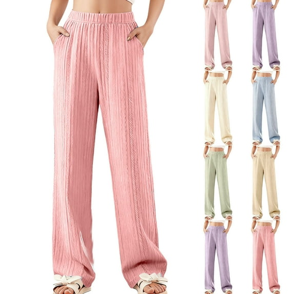 HAOTAGS Teen Girls Cotton Lounge Pants (5-15), Elastic Waist Side Pockets Loose Breathable Sleep Long Trousers Purple 7-8Years