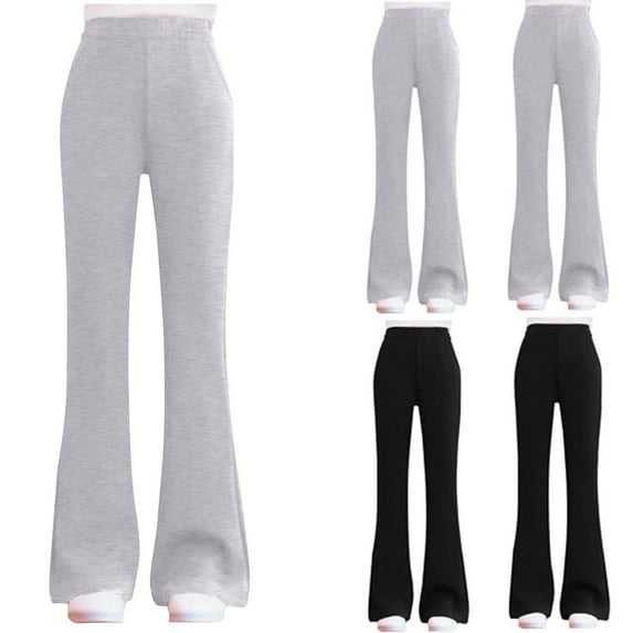HAOTAGS Teen Girls Flared Pants, Casual Wide Leg Yoga Pants Stright Leg Long Pants Gray 12 Years