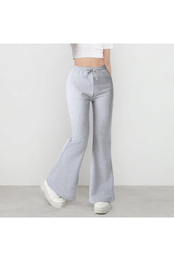 Teen Girls Flared Pants, High Waist Wide Leg Y2k Pants with Pockets Gray 13 Years