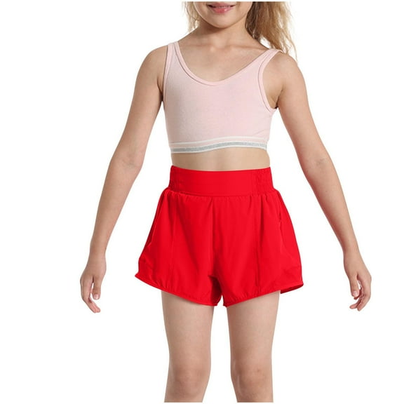 HAOTAGS Teen Girls High Waist Summer Shorts（6-16） Casual Solid Color Outdoor Play Shorts Red Size 6 Years
