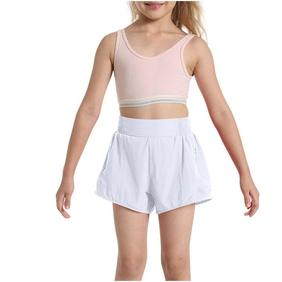 HAOTAGS Teen Girls High Waist Summer Shorts（6-16） Casual Solid Color Outdoor Play Shorts White Size 8 Years