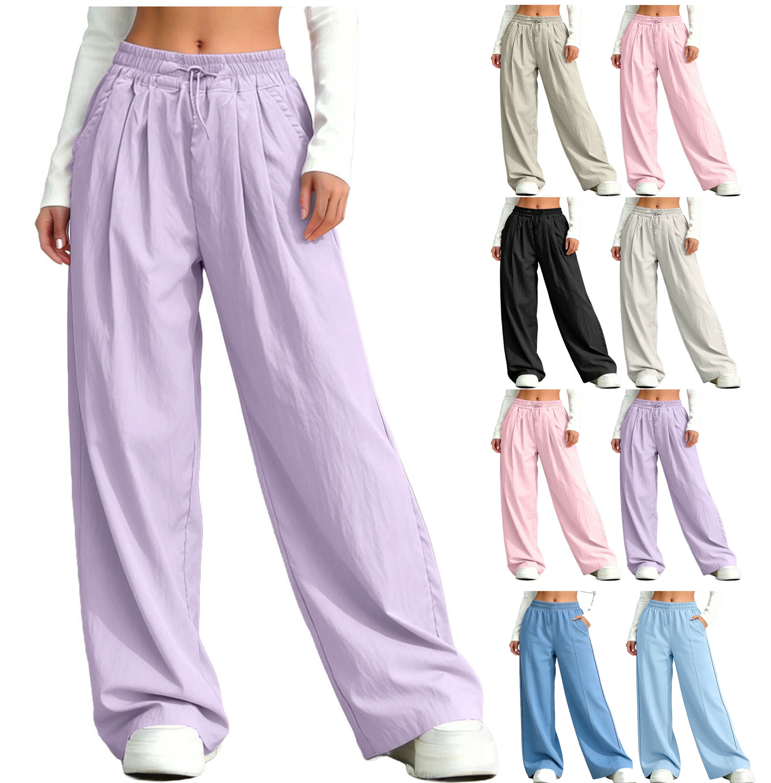 HAOTAGS Teen Girls Lightweight Long Pants (3-14), Casual Summer Elastic ...