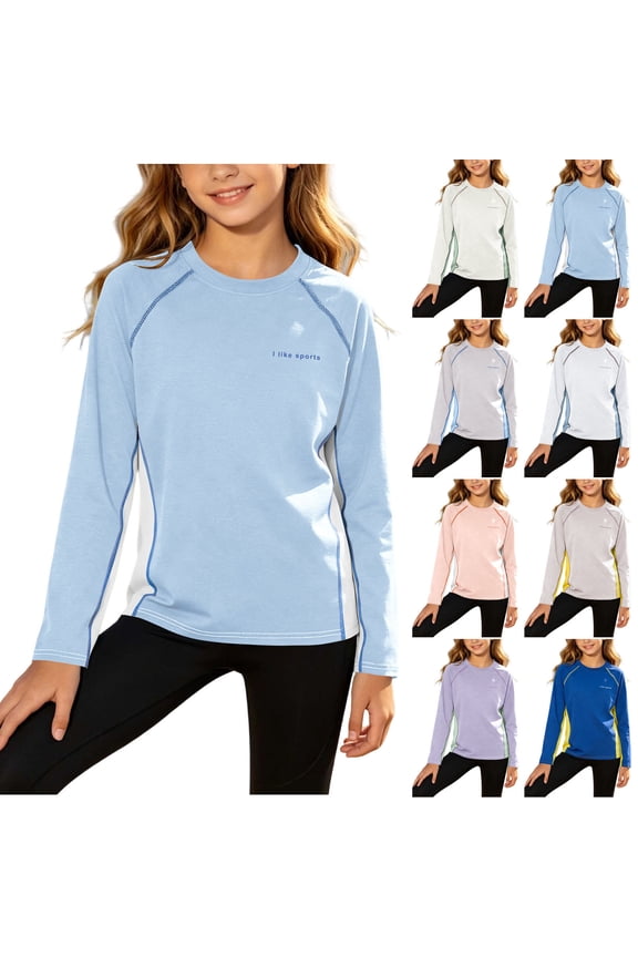Teen Girls Long Sleeve T-Shirt (4T-16Y) UPF 50+ Sun Protection Round Neck Performance Moisture Wicking Active Top Purple Size 4T