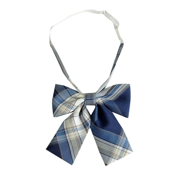 HAOTAGS Teen Girls Plaid Bowtie, Student Uniform Bow Adjustable Elegant Colorful Cosplay Cotume Neckties Dark Blue Free Size