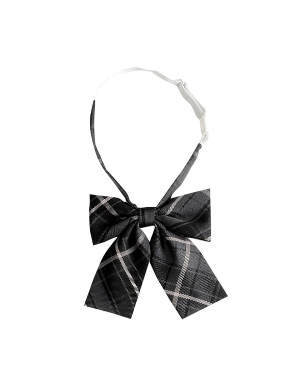 Teen Girls Plaid Bowtie, Student Uniform Bow Colorful Adjustable Elegant Cosplay Cotume Neckties Black Free Size