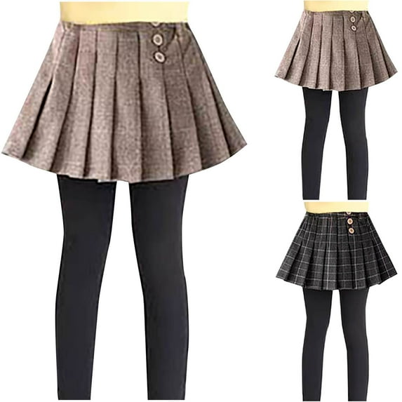 HAOTAGS Teen Girls Plaid Skirt Leggings(4-15), Casual School Outfits Black 14 Years