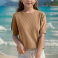 thumbnail image 1 of HAOTAGS Teen Girls Short Sleeve Blouse Tops Casual Round Neck Tshirts Khaki 6-7Years, 1 of 4