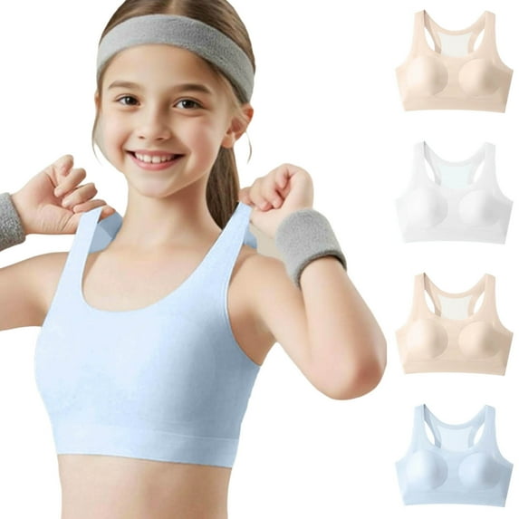 HAOTAGS Teen Girls Soft Training Bras(9-17), Seamles Bra Girls No Pads Sports Bras Blue 12-13Years