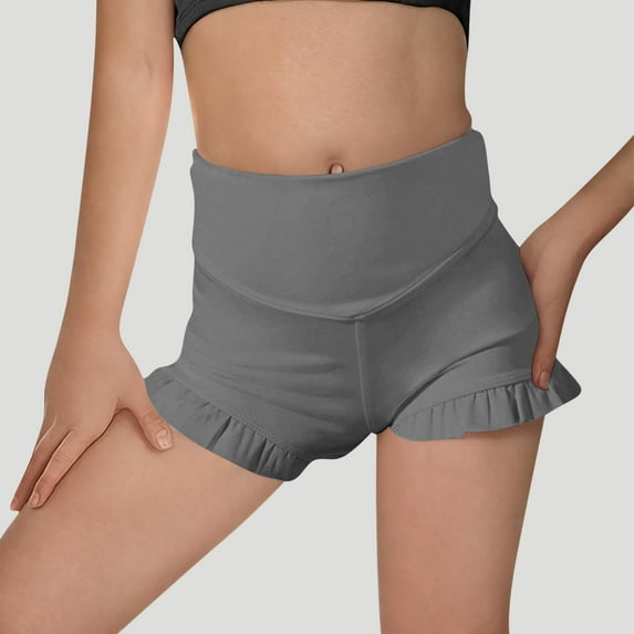 HAOTAGS Teen Girls Sport Ruffle Shorts（5-15） Casual High Waist Leggings Summer Biker Shorts Gray Size 9 Years