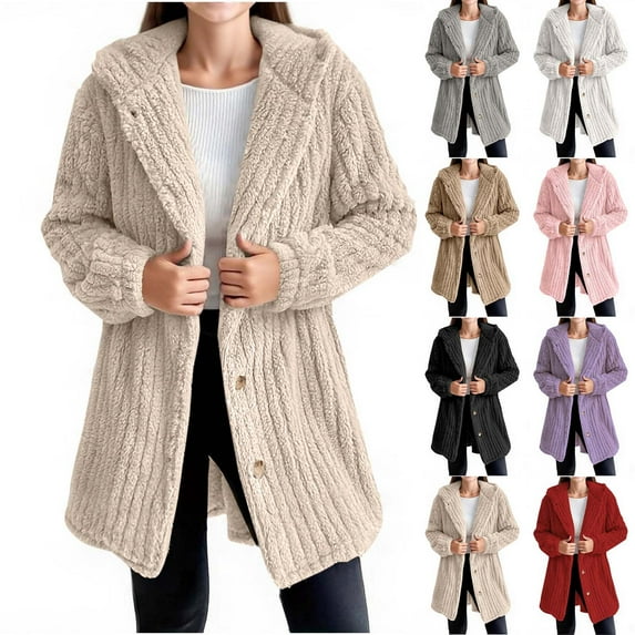 HAOTAGS Teen Girls Thickened Jacket(9-15), Button Fleece Hooded Cardigan Casual Outwear for Fall Winter Beige 9 Years