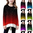 thumbnail image 1 of HAOTAGS Teen Girls Tops with Lace Hem(4-15), Long Sleeve Round Neck Gradient Color Pullovr Tops Green 4-5Years, 1 of 7