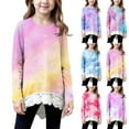 thumbnail image 1 of HAOTAGS Teen Girls Tops with Lace Hem(4-15), Long Sleeve Round Neck Tie-dye Print Pullovr Tops Hot Pink 6-7Years, 1 of 7