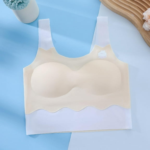 HAOTAGS Teen Girls Training Bras Solid Color (12-15) Girls Sports Seamless Comfort Soft Bras Underwear Beige Size 14 Years