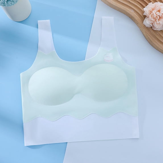 HAOTAGS Teen Girls Training Bras Solid Color (12-15) Girls Sports Seamless Comfort Soft Bras Underwear Green Size 14 Years