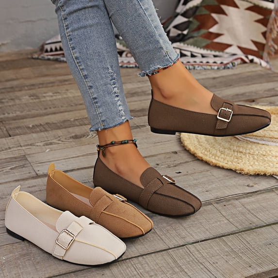 HAOTAGS Thick-Soled Loafers Women's,Patchwork Flat Toe Chunky Heel Lace-Up Shoes Black