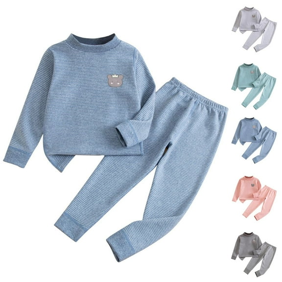 HAOTAGS Thickened Pajamas Sets Child,Long Sleeved Round Neck Flannel Pullover Soft Sleepwear Pajamas Pink 3-4 Years