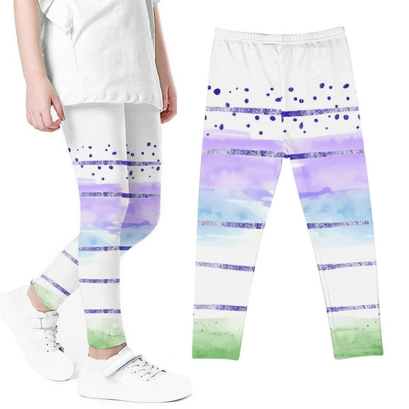 HAOTAGS Tight Pants For Girls, Casual Fall Bottoming Pants Gradient Printed Stretchy High Waist Purple 5 T