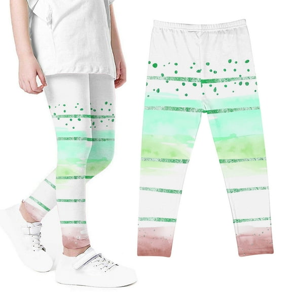 HAOTAGS Tight Pants For Girls, High Waist Gradient Printed Stretchy Casual Fall Bottoming Pants Green 6 T